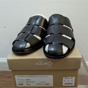 Madewell The Dixson Fisherman Mule Flats True Black Leather Sz 7.5 NEW
